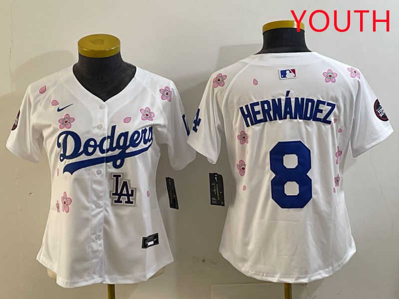Youth Los Angeles Dodgers #8 Hernandez Sakura Edition 2025 Nike MLB Jersey style 5